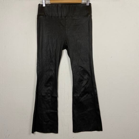 SPRWMN Pants - SPRWMN Women's Black Leather Crop Flare Pants Size L Large